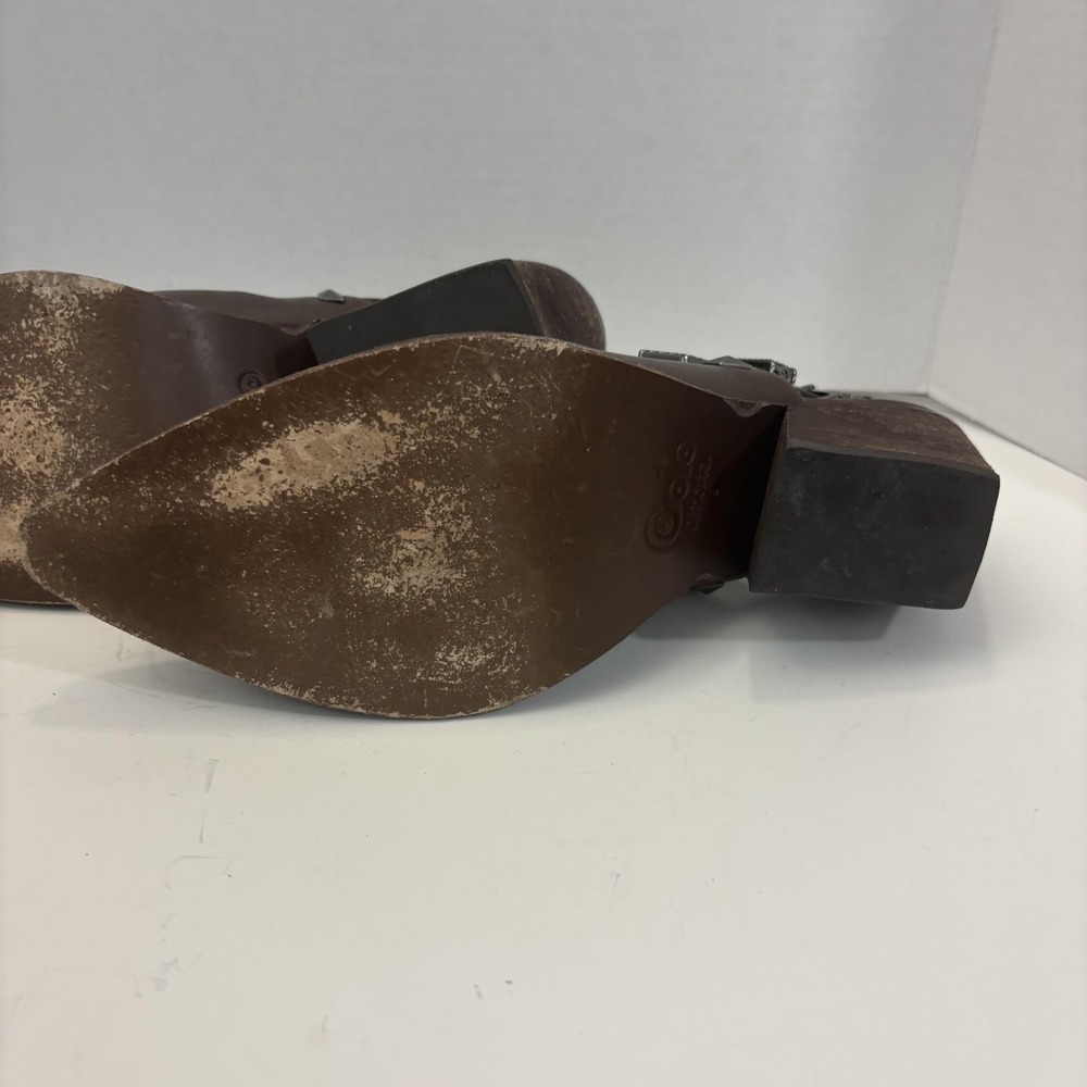 Golo Leather Slingback Heel Shoes Womens 9 Brown Block Western Festival Country - Picture 9 of 11